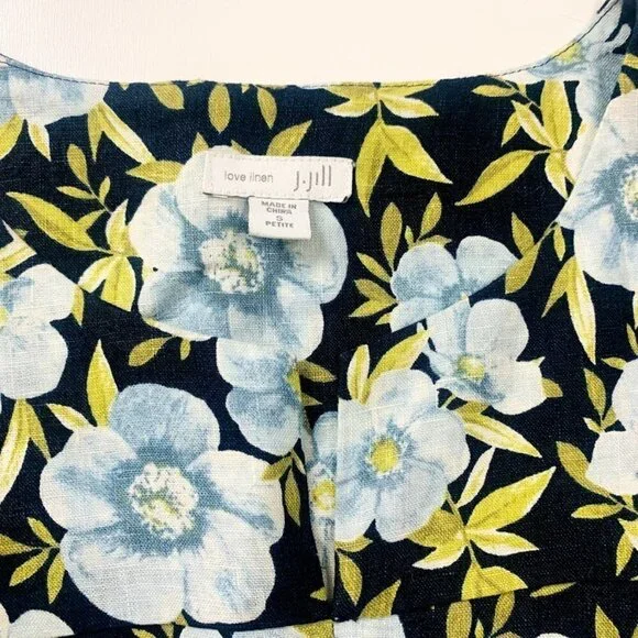 J. Jill Dress Love Linen Floral Hibiscus Shift Small Petite Tropical Hawaii Midi - Picture 7 of 11